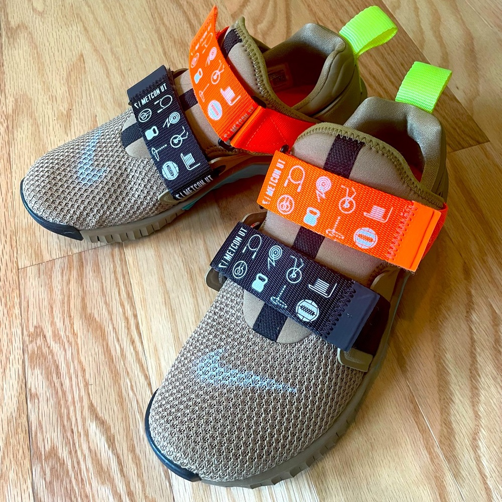 Nike Men's Olive/Tan Athletic Shoes with Bright Orange and Neon Yellow Accents